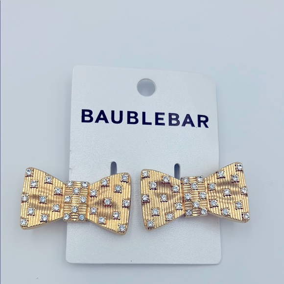 BaubleBar Gold Tone Rhinestone Bow Hair Clips NWT - Picture 1 of 3